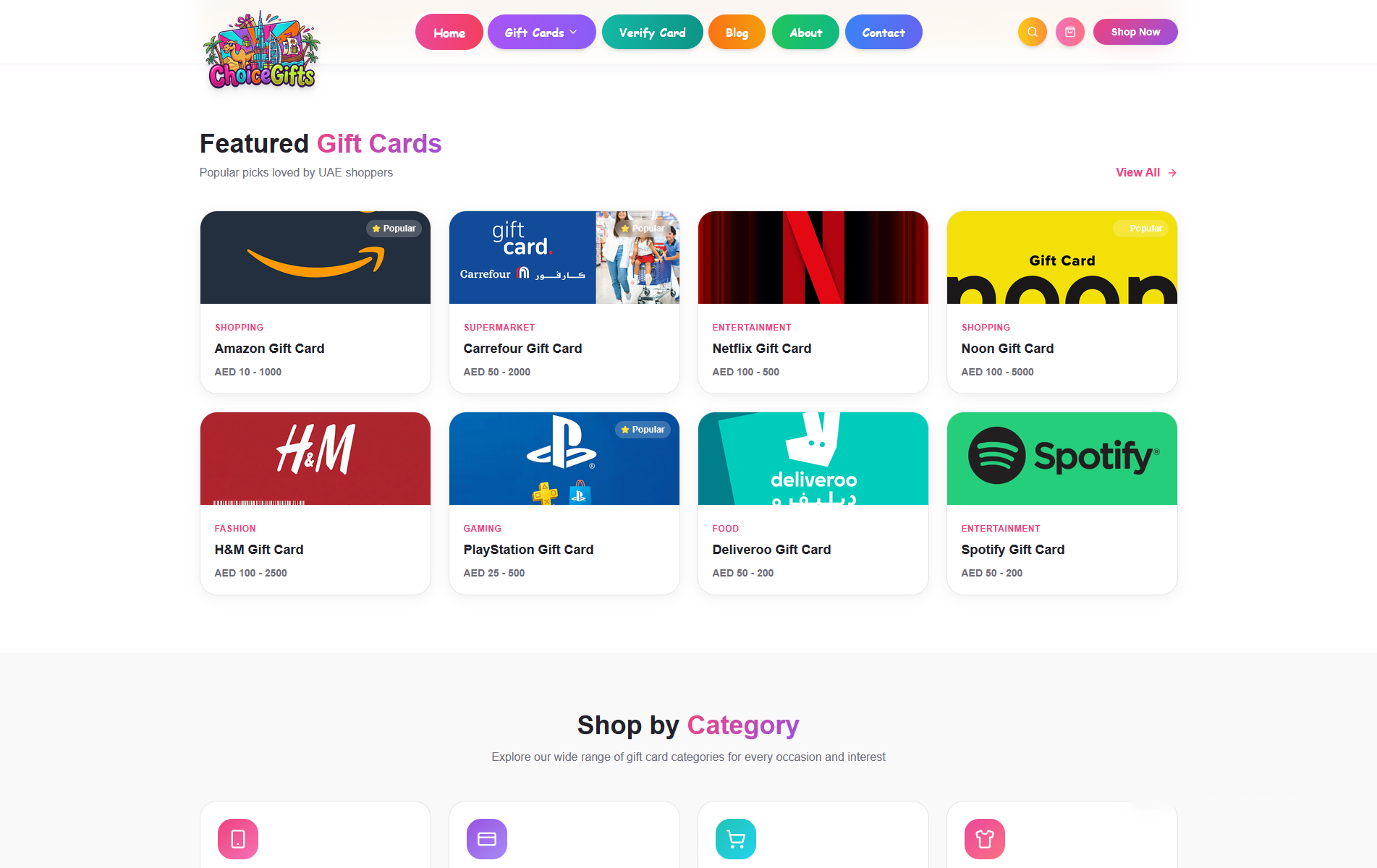 Joy Gift Cards Dubai project screenshot